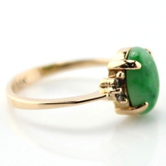 VINTAGE 18K YELLOW GOLD JADE & .04 CTW DIAMOND COCKTAIL RING SIZE 6- #3582-1 - Picture 3 of 10